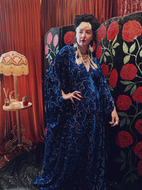 Cosmic Tide Blue Sequin V-Neck Kaftan Gown