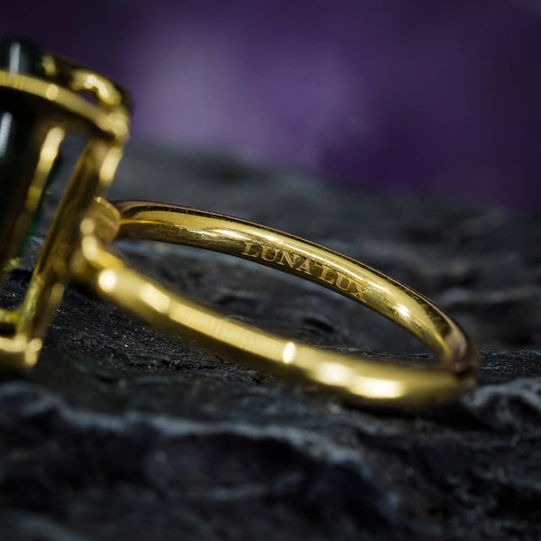 SAPPHIRE COFFIN RING - GOLD PLATED
