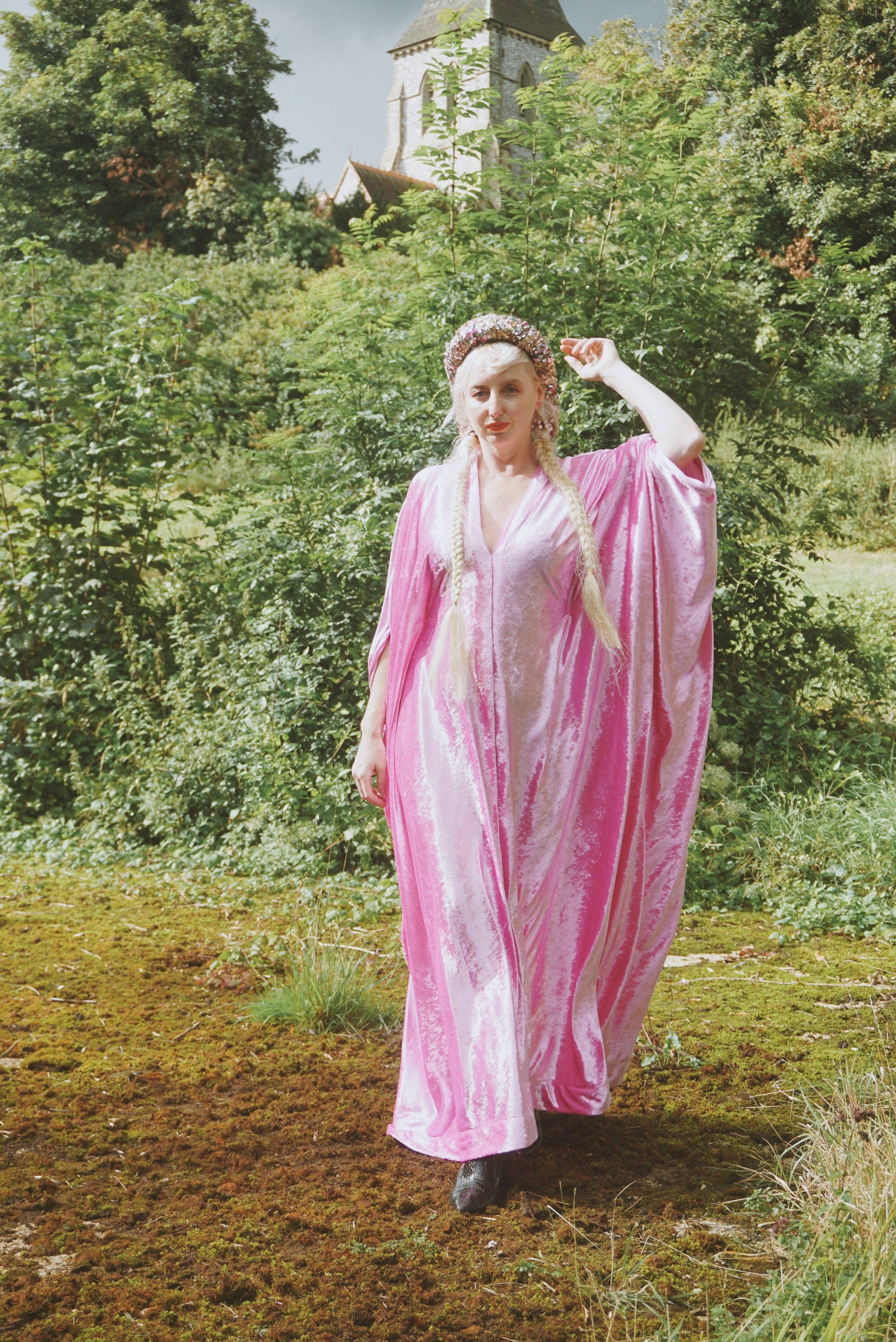 Effortless Velvet Ballerina Pink kaftan Gown