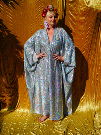 Silver Metallic Holographic/  Sequin Kaftan Gown / Dress