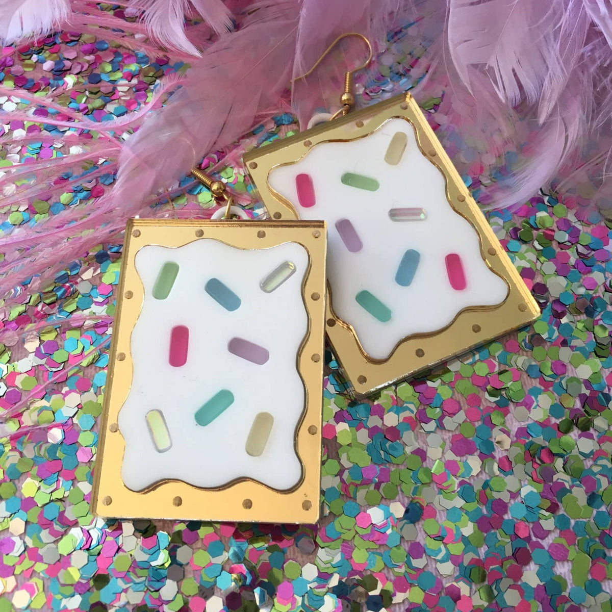 Rainbow Pop Tart Earrings, Laser Cut Acrylic, Plastic Jewelry