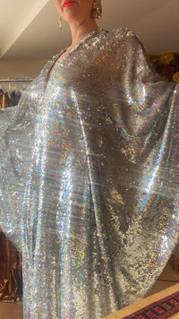 Silver Metallic Holographic/  Sequin Kaftan Gown / Dress