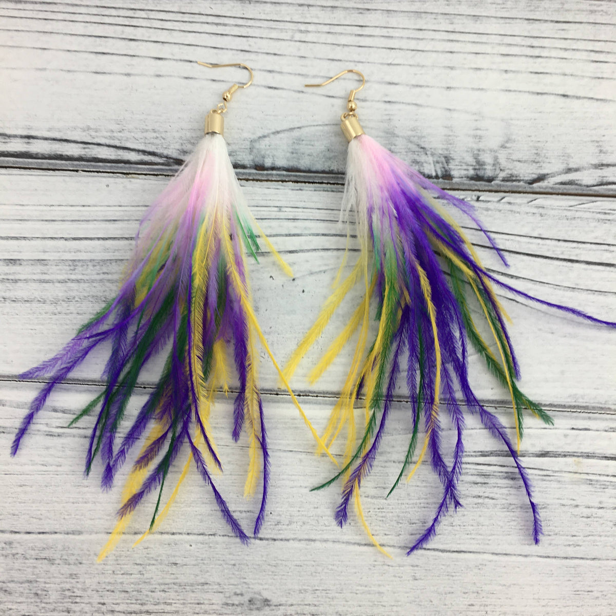 Mardi Gras feather earrings