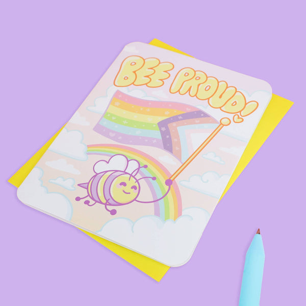 Bee Proud Rainbow Bee, LGBTQ, Queer Card with Envelope