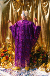 Desert Amethyst Lace Sequin V-Neck Kaftan Gown