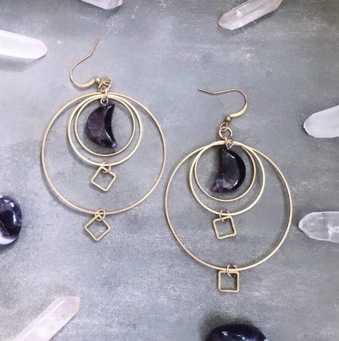 North Earrings ~ Amethyst & Brass