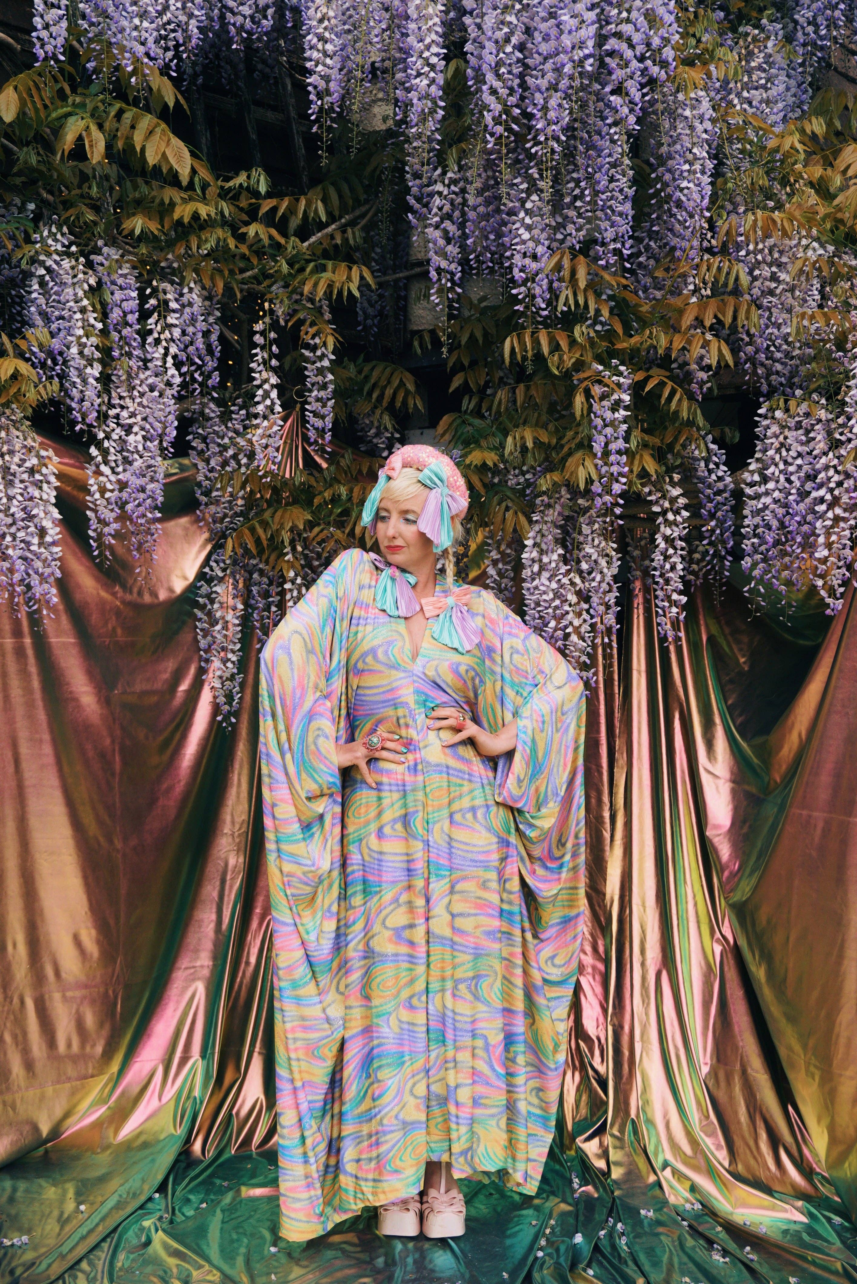 Psychedelic Dream Print V-Neck Kaftan Gown
