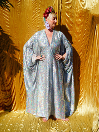 Silver Metallic Holographic/  Sequin Kaftan Gown / Dress