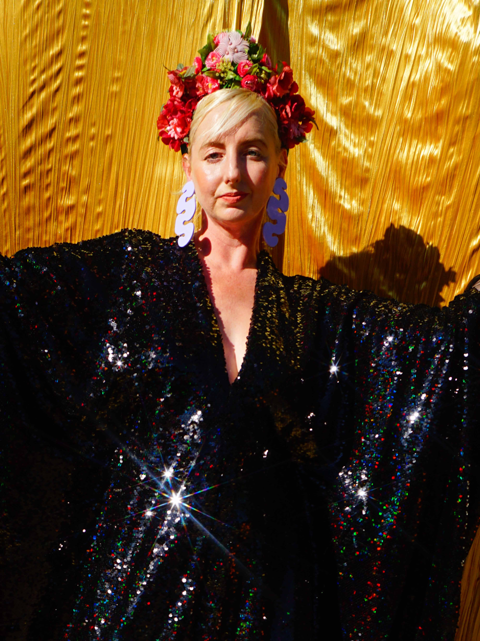 Petrol Black Holographic Sequin Maxi Kaftan Gown / Kimono Robe