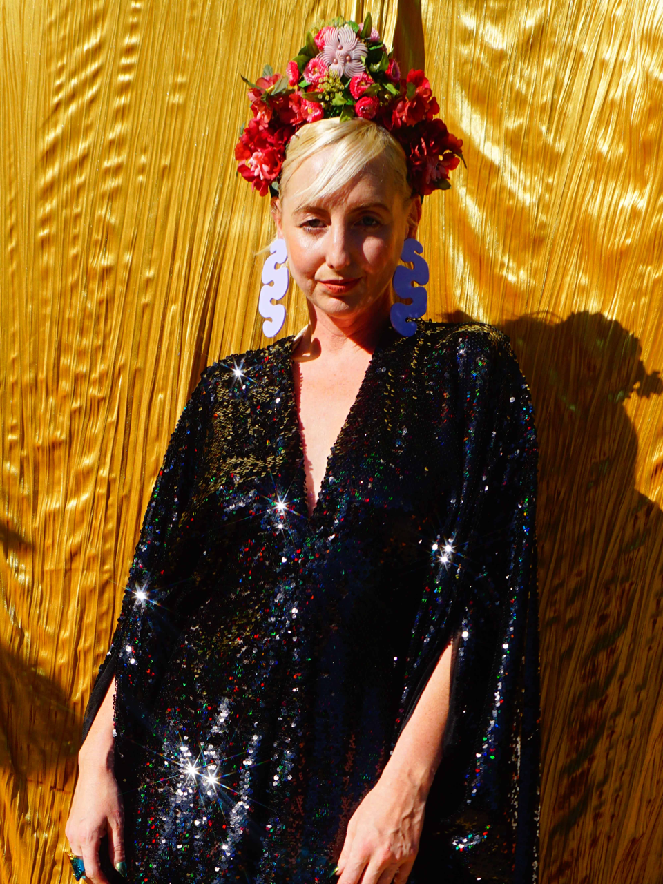 Petrol Black Holographic Sequin Maxi Kaftan Gown / Kimono Robe