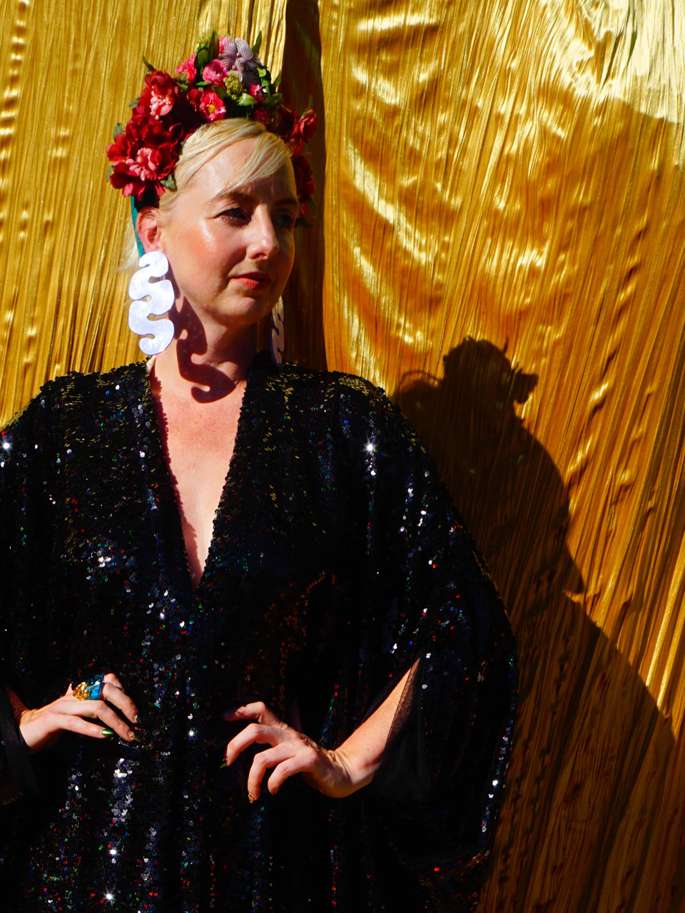 Petrol Black Holographic Sequin Maxi Kaftan Gown / Kimono Robe