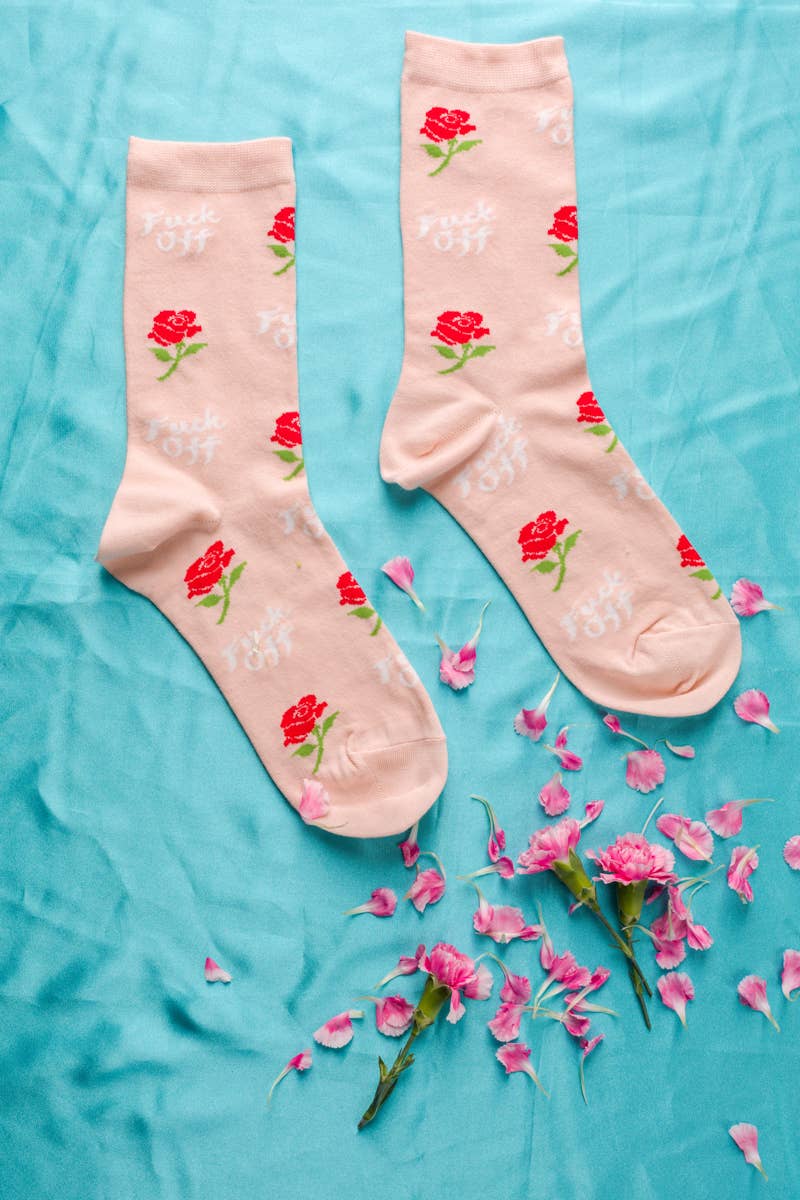 Women's - Fuck Off Rose Crew Socks