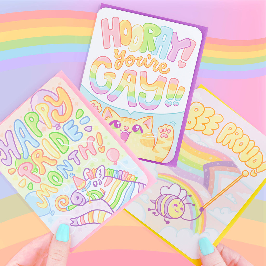 Bee Proud Rainbow Bee, LGBTQ, Queer Card with Envelope