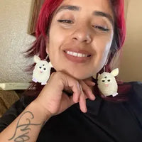 Furry Furby Earrings, Laser Cut Acrylic, Plastic Jewelry