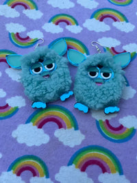Furry Furby Earrings, Laser Cut Acrylic, Plastic Jewelry