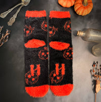 Fuzzy Pumpkin Cat Socks | Silky soft | Halloween