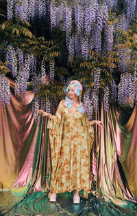 Amber Floral Print V-Neck Kaftan Gown