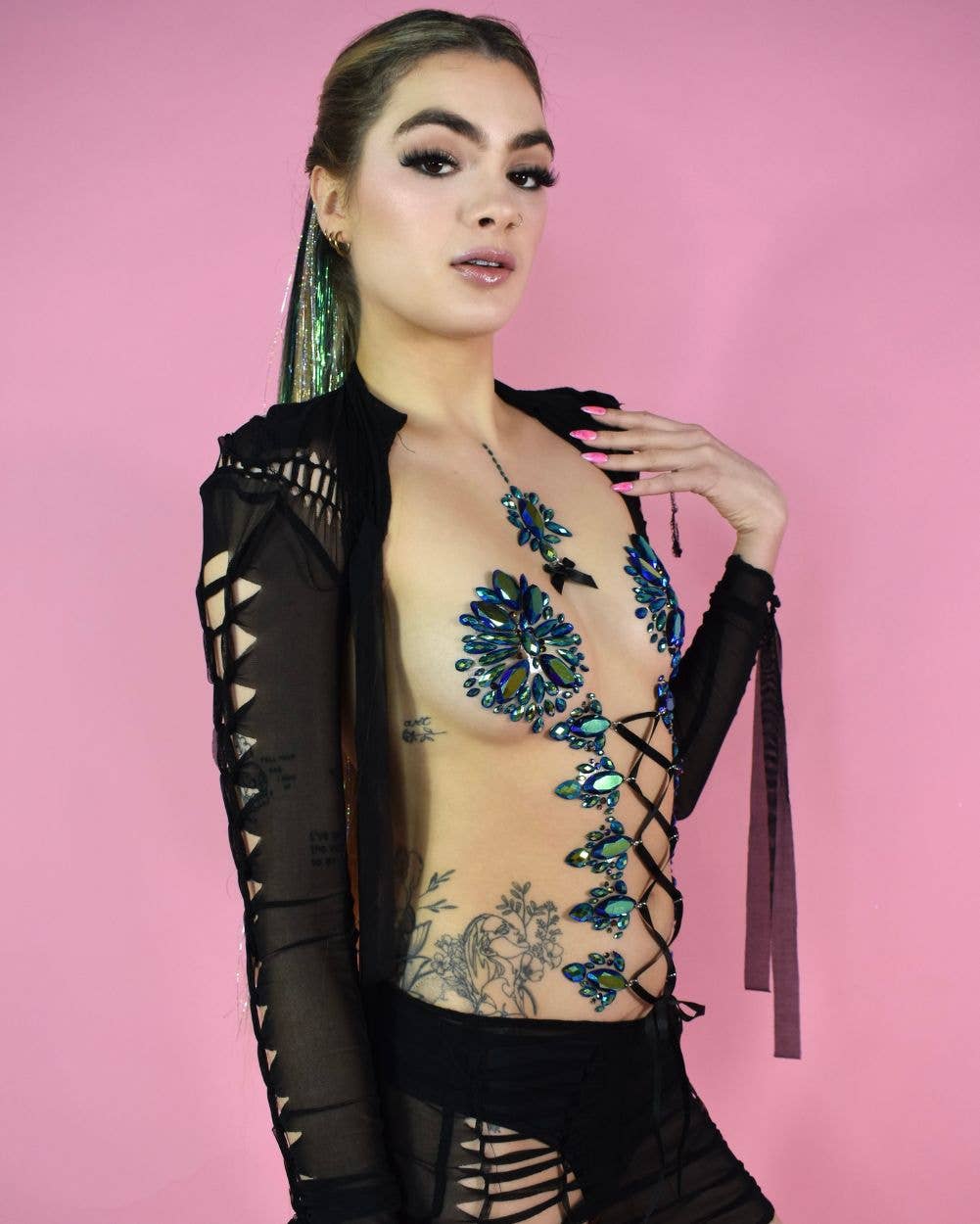 Showgirl Body Jewels - Lace Up Corset Jewels With Ribbon Tie