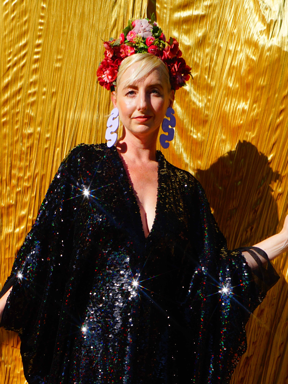 Petrol Black Holographic Sequin Maxi Kaftan Gown / Kimono Robe