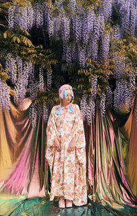 Pink Rose Garden V-Neck Kaftan Gown