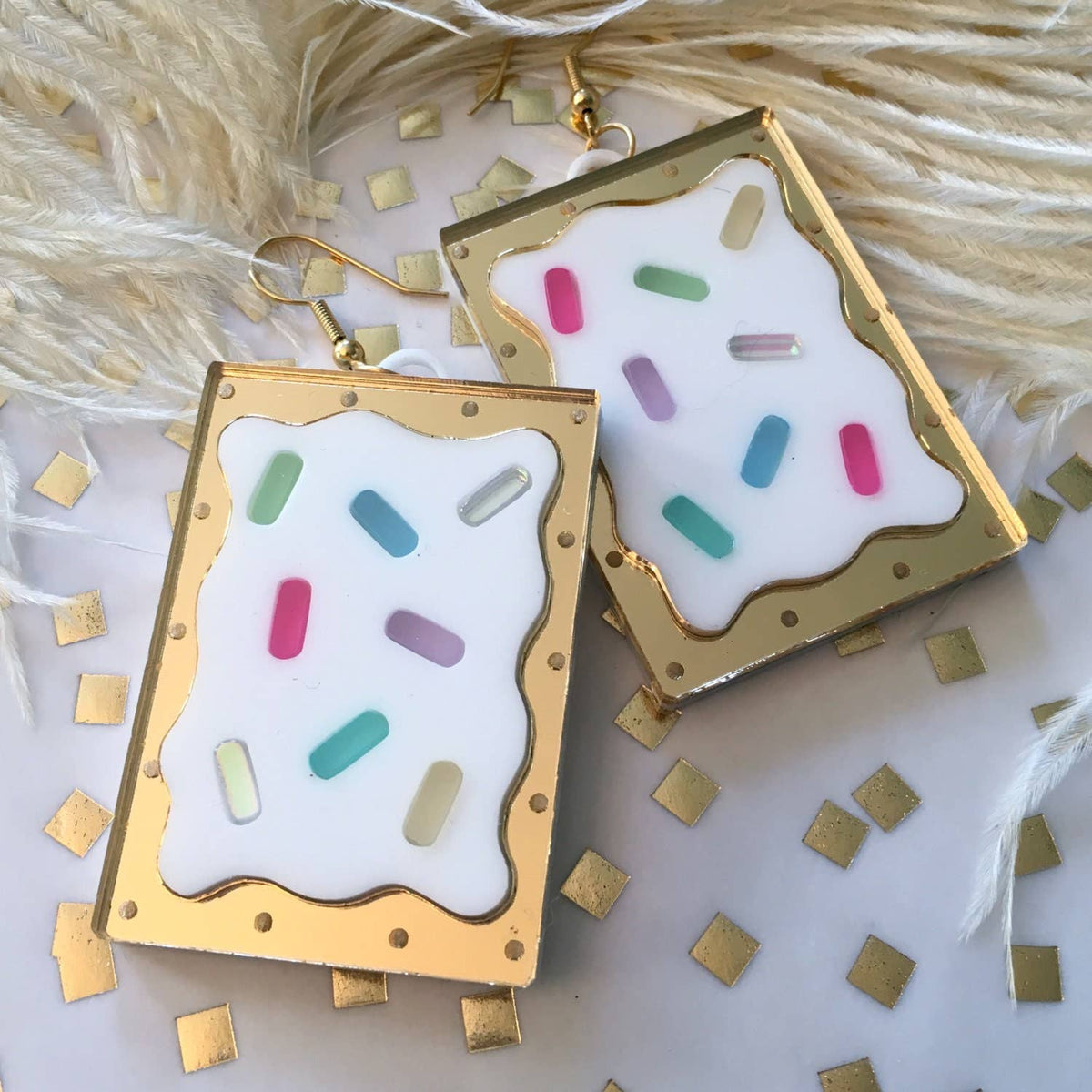 Rainbow Pop Tart Earrings, Laser Cut Acrylic, Plastic Jewelry