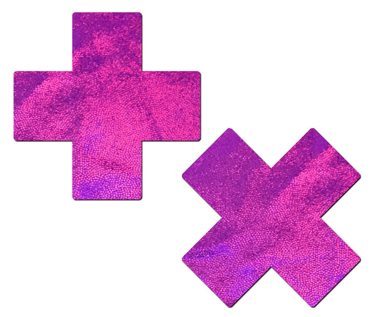 Plus X: Pink Holographic Cross Nipple Pasties by Pastease®