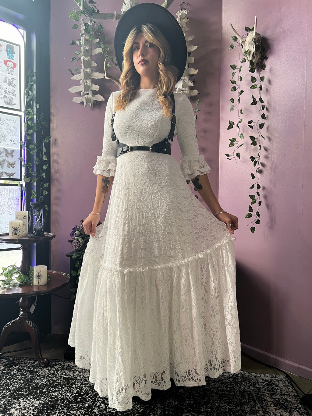 Mina - Ivory Floral Lace Bride of the Vampire Maxi Dress  - READY TO SHIP