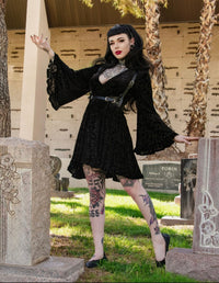 Nyx - Bell Sleeved Velvet Damask Dress with Harness - READY TO SHIP!
