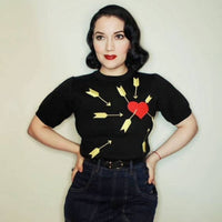 Carefree Black Sweater with Heart and Arrows Illustration [Available in S-L]