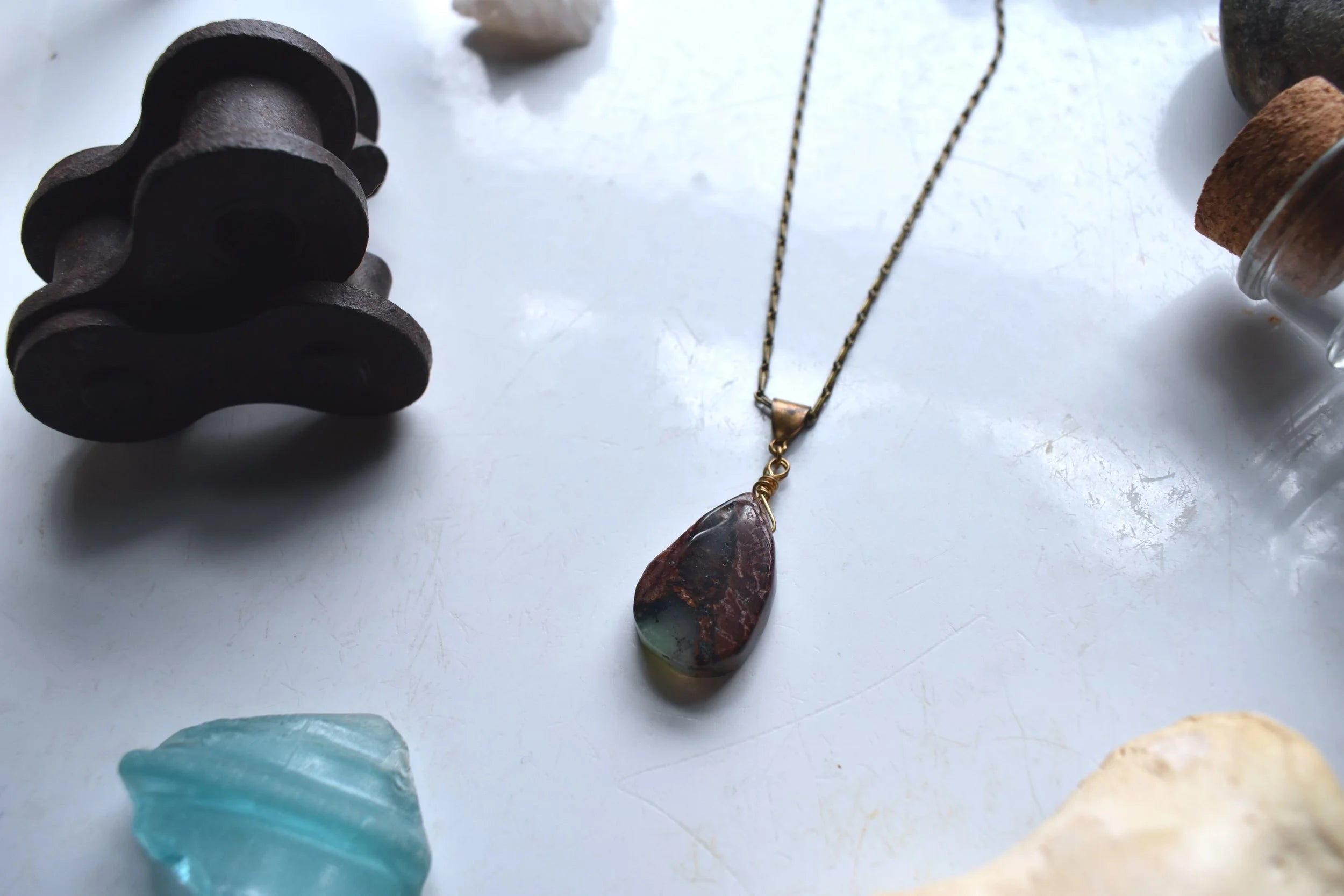 Chrysoprase Pendant | Brass