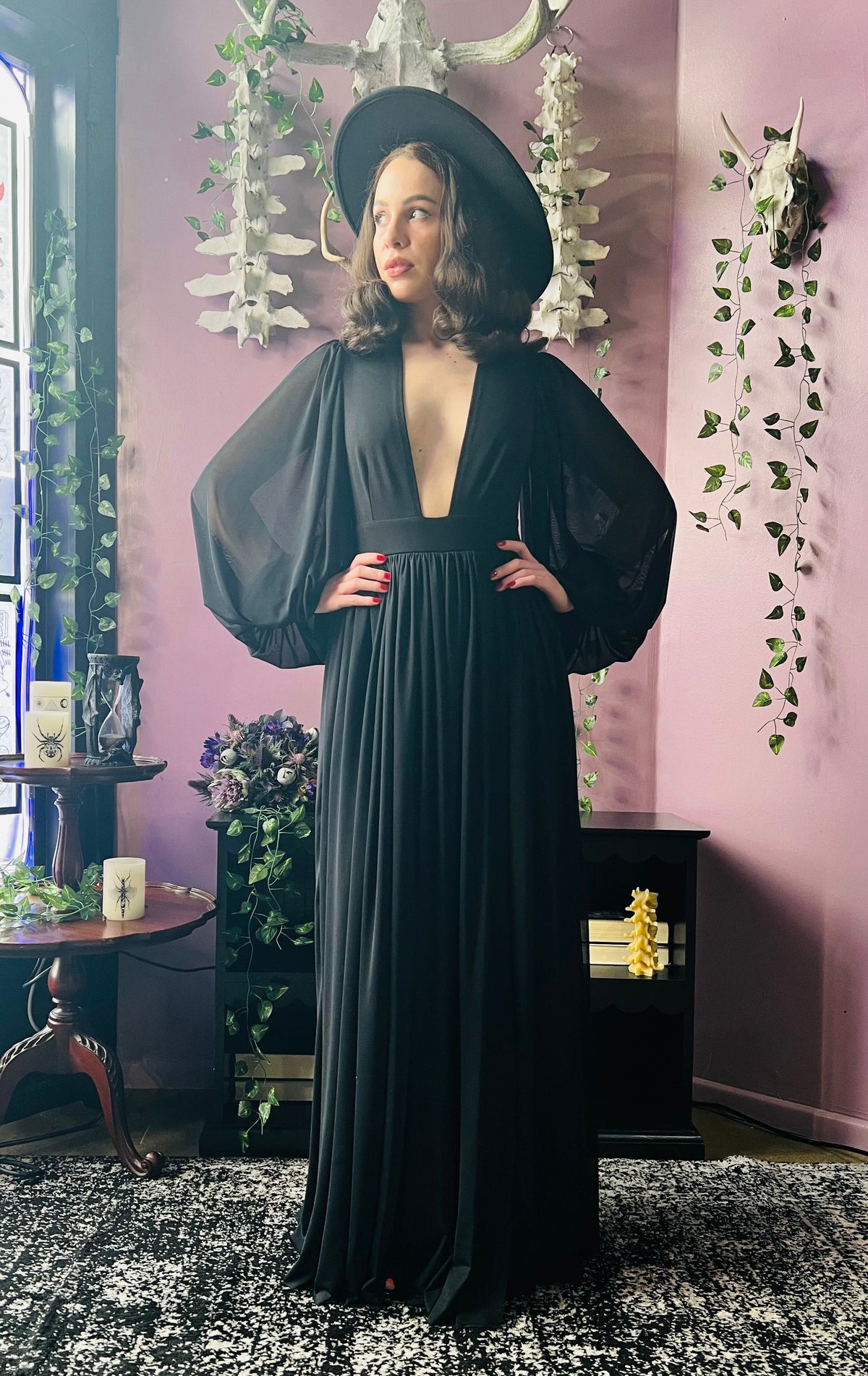 Minerva - Hauntingly Dramatic Mesh Maxi Dress with Built In Shorts  - READY TO SHIP