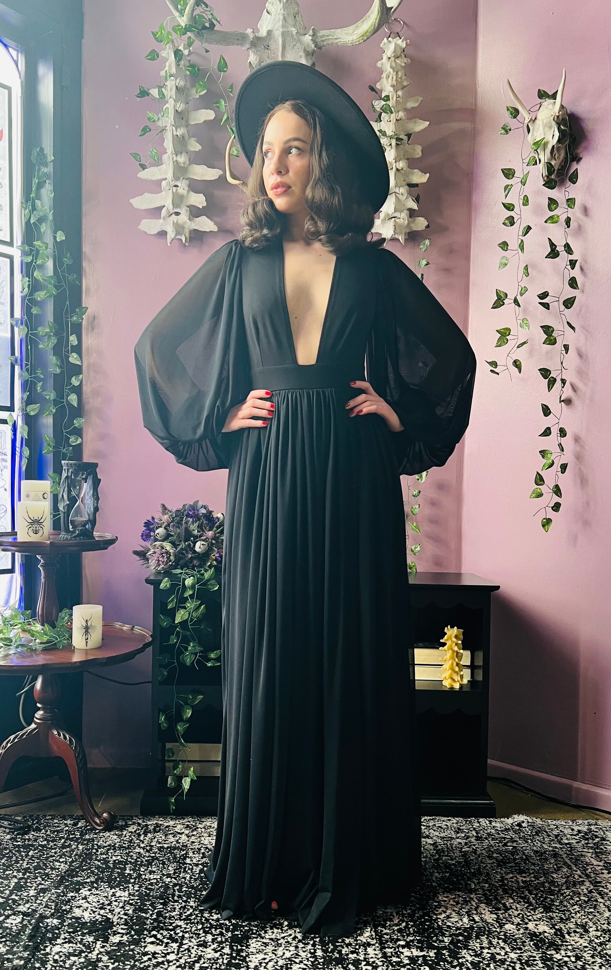 Minerva - Hauntingly Dramatic Mesh Maxi Dress with Built In Shorts  - READY TO SHIP