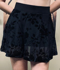 The Morbid Mini Skort - Gothic Floral - Velvet Flocked Skirt with Built In Shorts - Ready to Ship