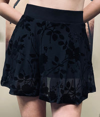 The Morbid Mini Skort - Gothic Floral - Velvet Flocked Skirt with Built In Shorts - Ready to Ship