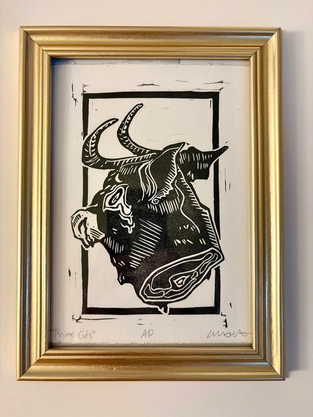 "Prime Cuts" Linocut Framed