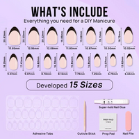 Black French Almond Nails - Press On Nails | Long Lasting & Reusable