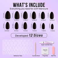 Black Almond Nails - Press on Nails | Long Lasting & Reusable