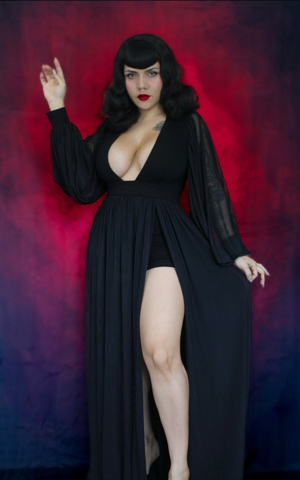 Minerva - Hauntingly Dramatic Mesh Maxi Dress with Built In Shorts  - READY TO SHIP