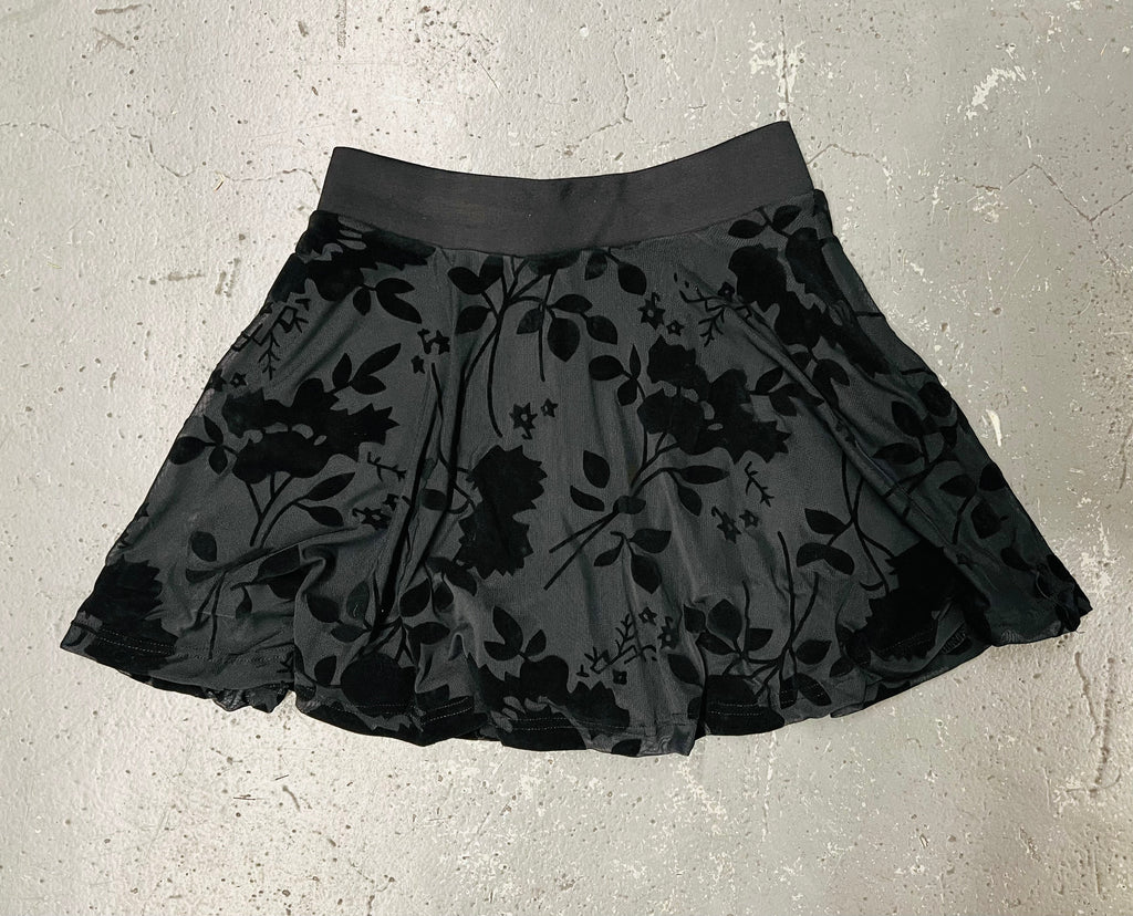 The Morbid Mini Skort - Gothic Floral - Velvet Flocked Skirt with Built In Shorts - Ready to Ship