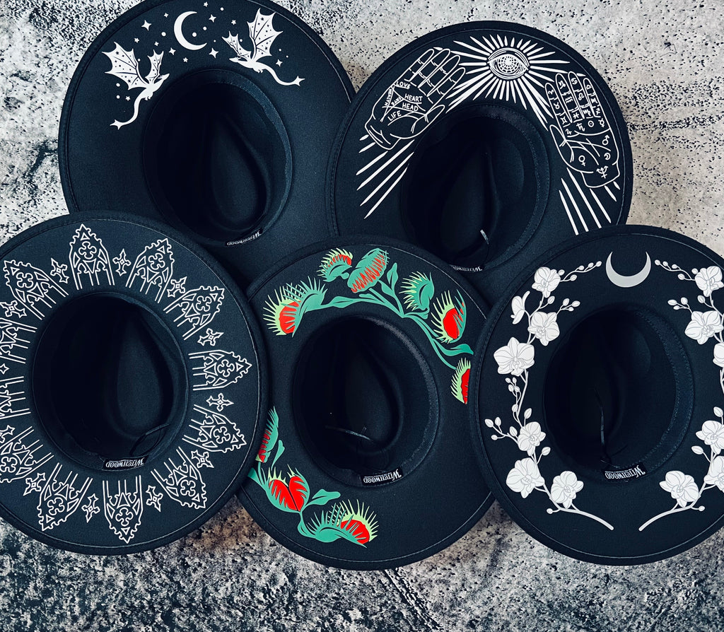 Vegan Felt Wide Brim Hat - XL Brim - "Wrought Iron Crown" - WITCHWOOD X WITCHVOID
