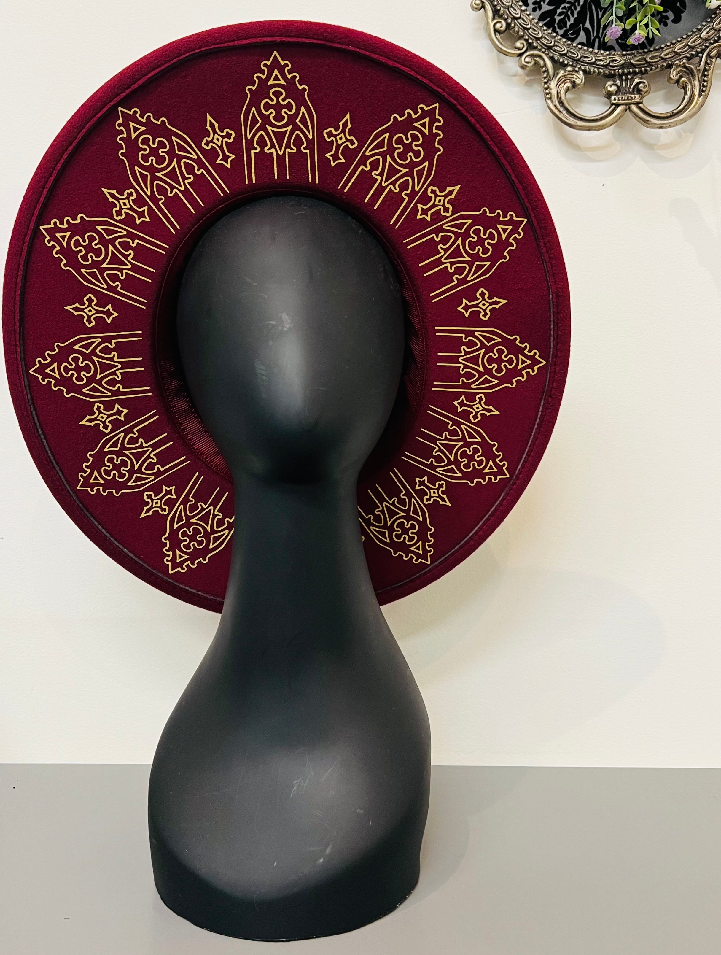 Vegan Felt Wide Brim Hat - XL Brim - Wine Red - Wrought Iron