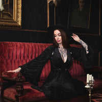 Nyx - Bell Sleeved Velvet Damask Dress with Harness - READY TO SHIP!