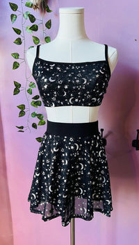 The Morbid Mini Skort - Moon & Stars - Metallic Celestial Skirt with Built In Shorts - Ready to Ship