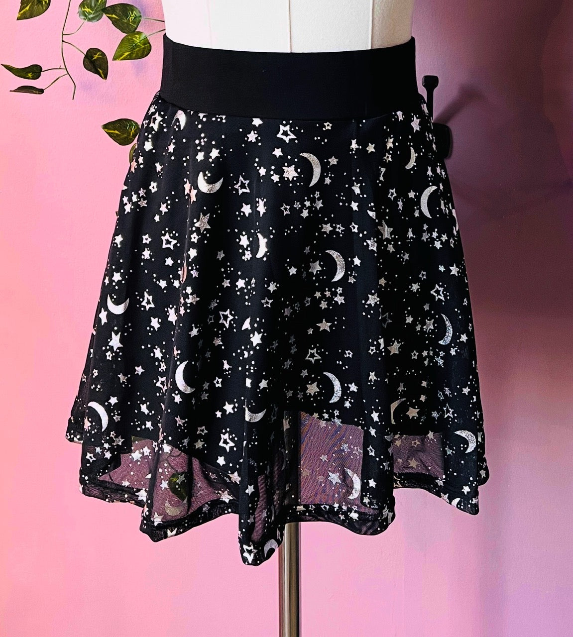 The Morbid Mini Skort - Moon & Stars - Metallic Celestial Skirt with Built In Shorts - Ready to Ship