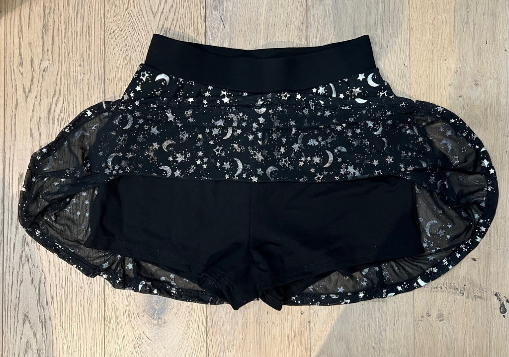 The Morbid Mini Skort - Moon & Stars - Metallic Celestial Skirt with Built In Shorts - Ready to Ship