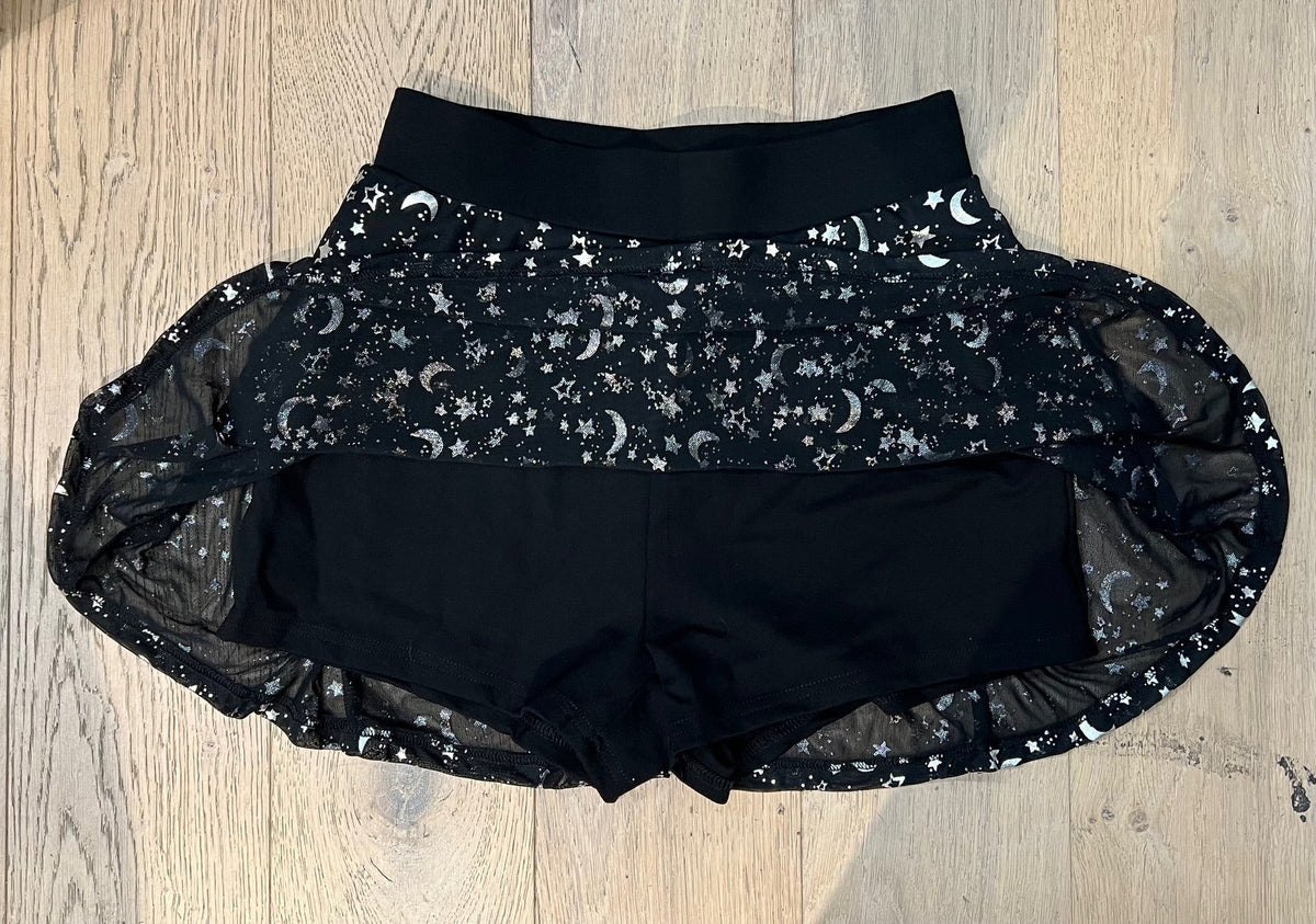 The Morbid Mini Skort - Moon & Stars - Metallic Celestial Skirt with Built In Shorts - Ready to Ship