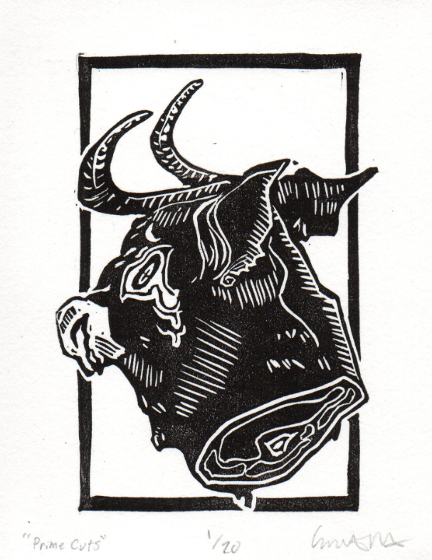 “Prime Cuts” Lino Cut Print