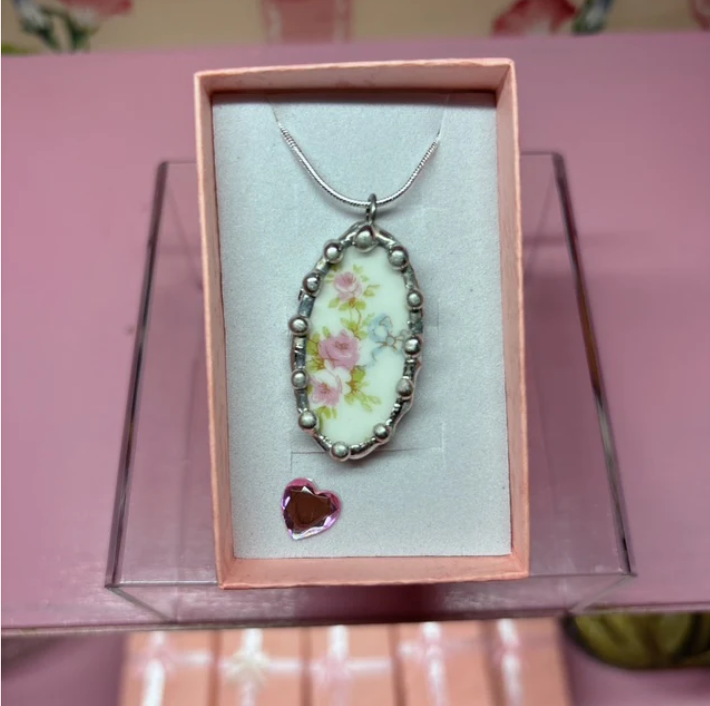 Vintage Rose and Bow Necklace