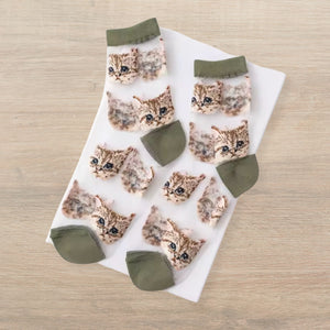 Sheer Cat Lover Socks Available in Yellow Green Red or Black [Fits Women's Size 5-9]