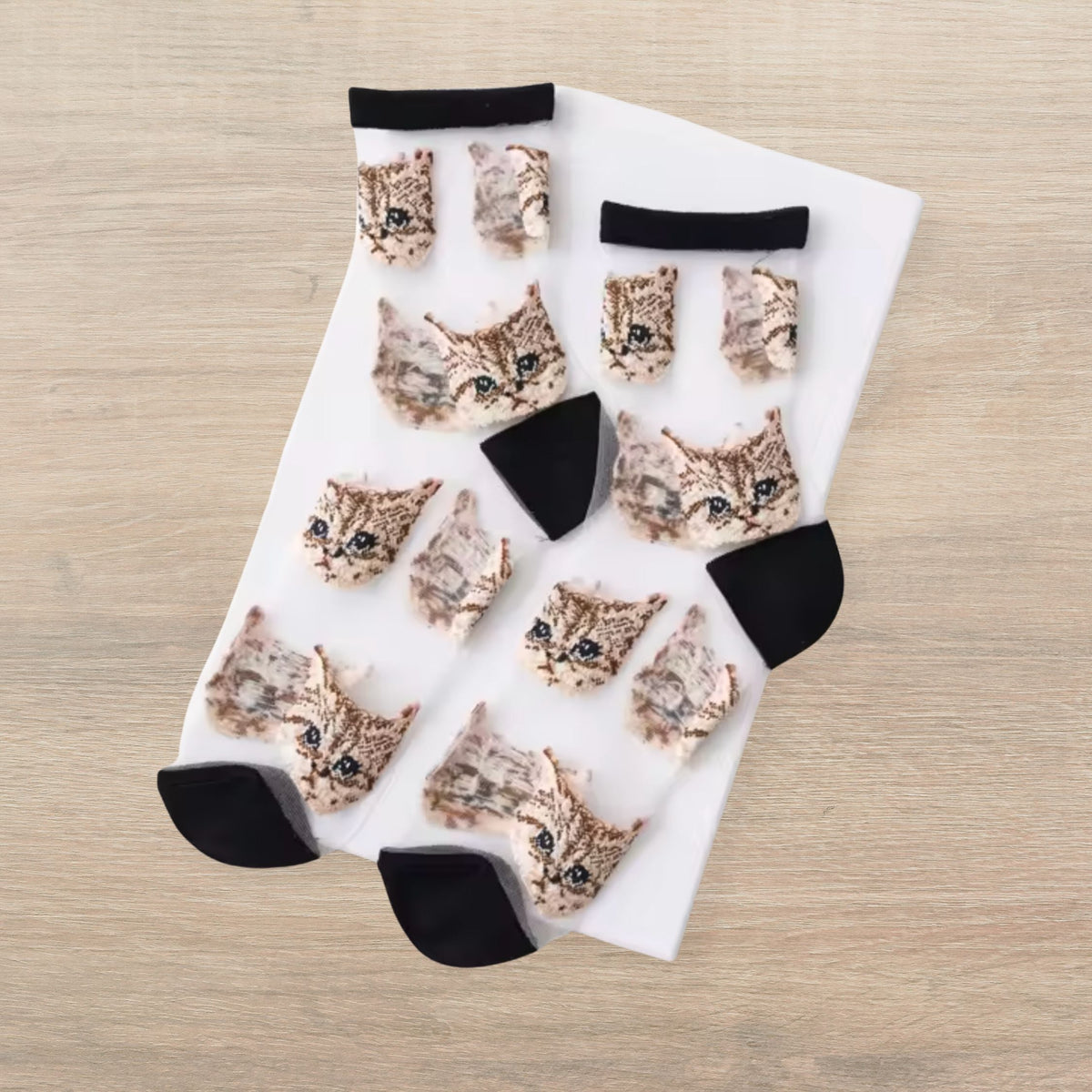 Sheer Cat Lover Socks Available in Yellow Green Red or Black [Fits Women's Size 5-9]